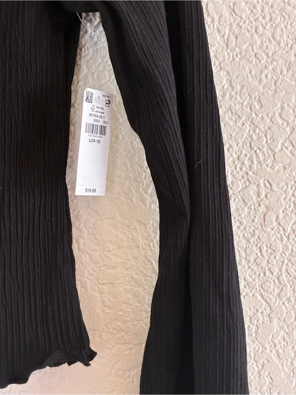 Old Navy | NWT Black rib knit flare sleeves cotton long sleeve tee size 10/12